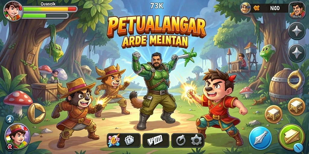 Tampilan gameplay 73K menampilkan aksi arcade yang mendebarkan.