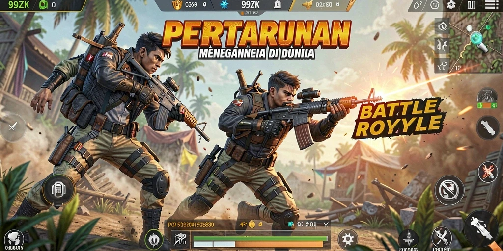 Screenshot menampilkan aksi mendebarkan dalam game Battle Royale.