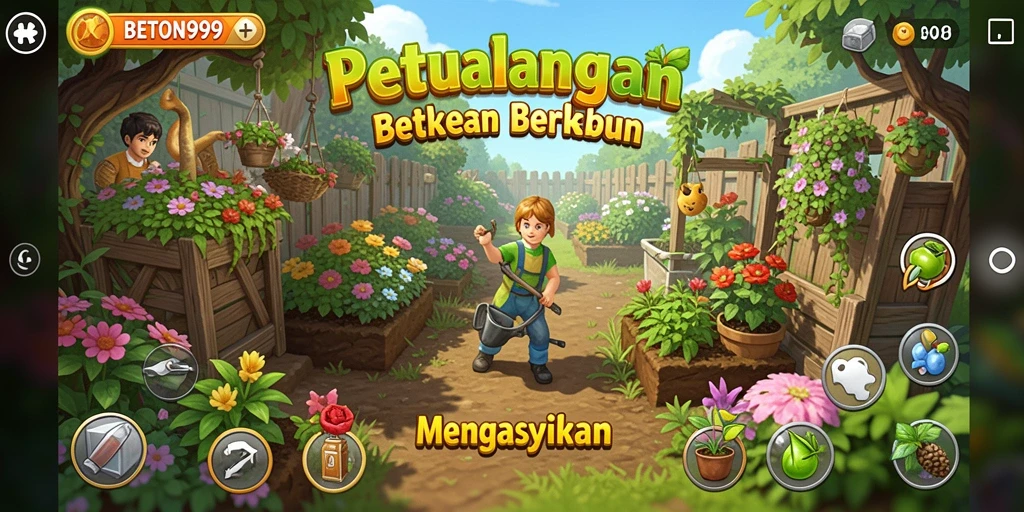 Tampilan gameplay BETON999 dengan kebun yang subur dan interaktif.