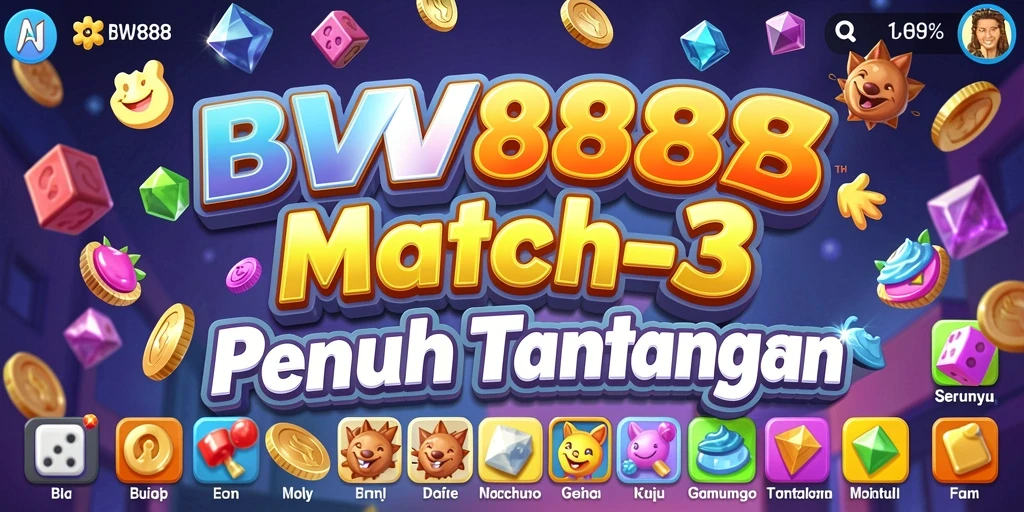 Screenshot gameplay BW888 yang menunjukkan keseruan mencocokkan batu permata.