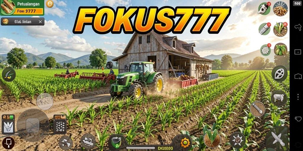 Tampilan gameplay FOKUS777 yang seru dengan aktivitas bertani.