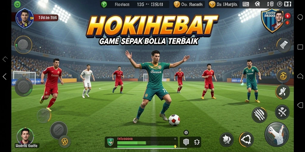 Tampilan gameplay menarik dalam HOKIHEBAT dengan aksi sepak bola yang dinamis.