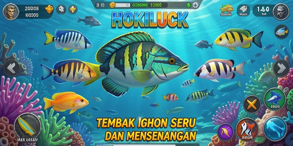 Gameplay seru HOKILUCK dengan aksi menembak ikan.