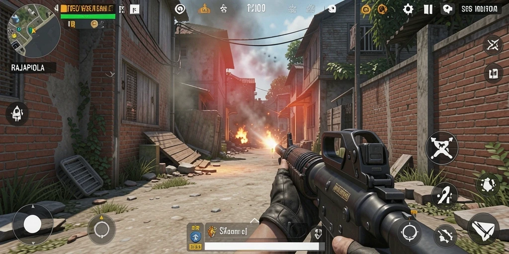 Screenshot gameplay RAJAPOLA dengan aksi menegangkan di dalam permainan TPS.
