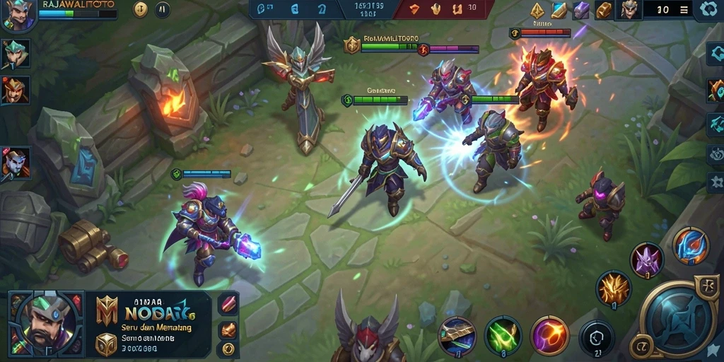 Tampilan gameplay seru dari RAJAWALITOTO yang menampilkan aksi MOBA.
