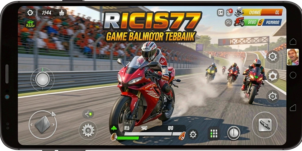Tampilan aksi balap motor yang intens dan mendebarkan.