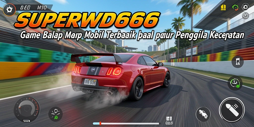 Screenshot game SUPERWD666 menampilkan aksi balap yang mendebarkan.