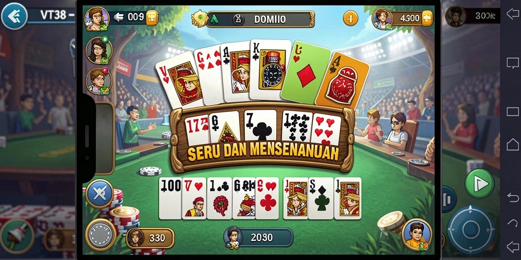 Tampilkan gameplay seru dan interaksi dalam game domino VT38.